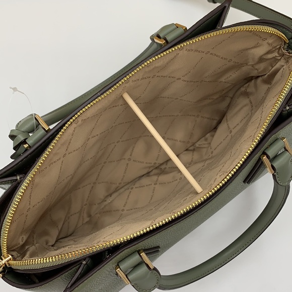 MICHAEL KORS DARIA LARGE SATCHEL ARMY GREEN COLOR/BROWN SIGNATURE - Picture 13 of 15